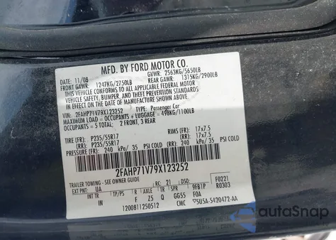 2009 Ford Crown Victoria Police/Police Interceptor from USA, damaged, VIN 2FAHP71V79X123252